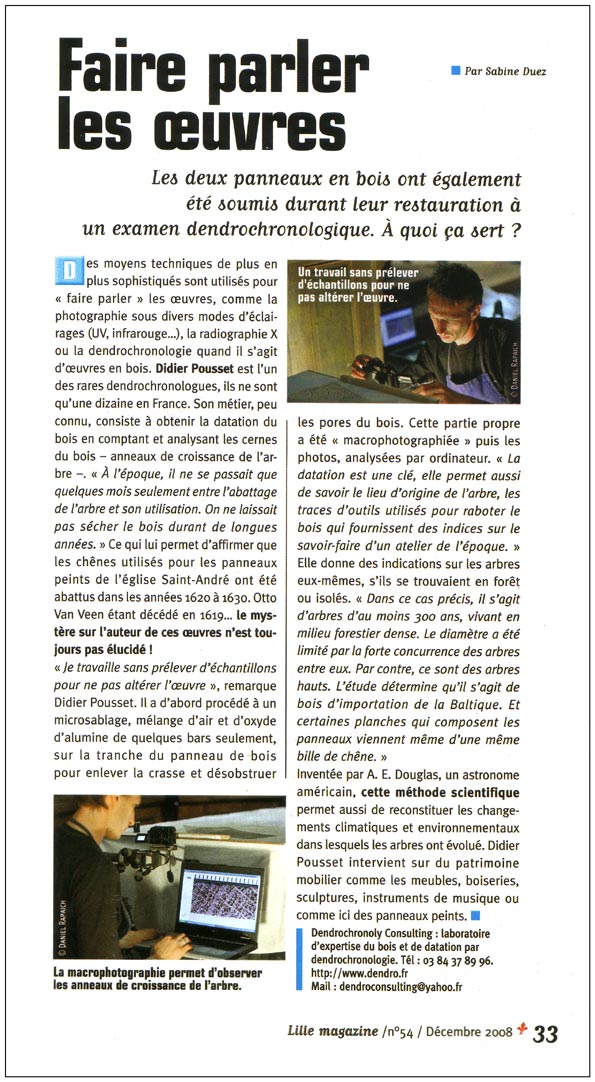 Revue  "Lille magazine", Déc 08/Jan. 09  - Article "faire parler les oeuvres" p.33